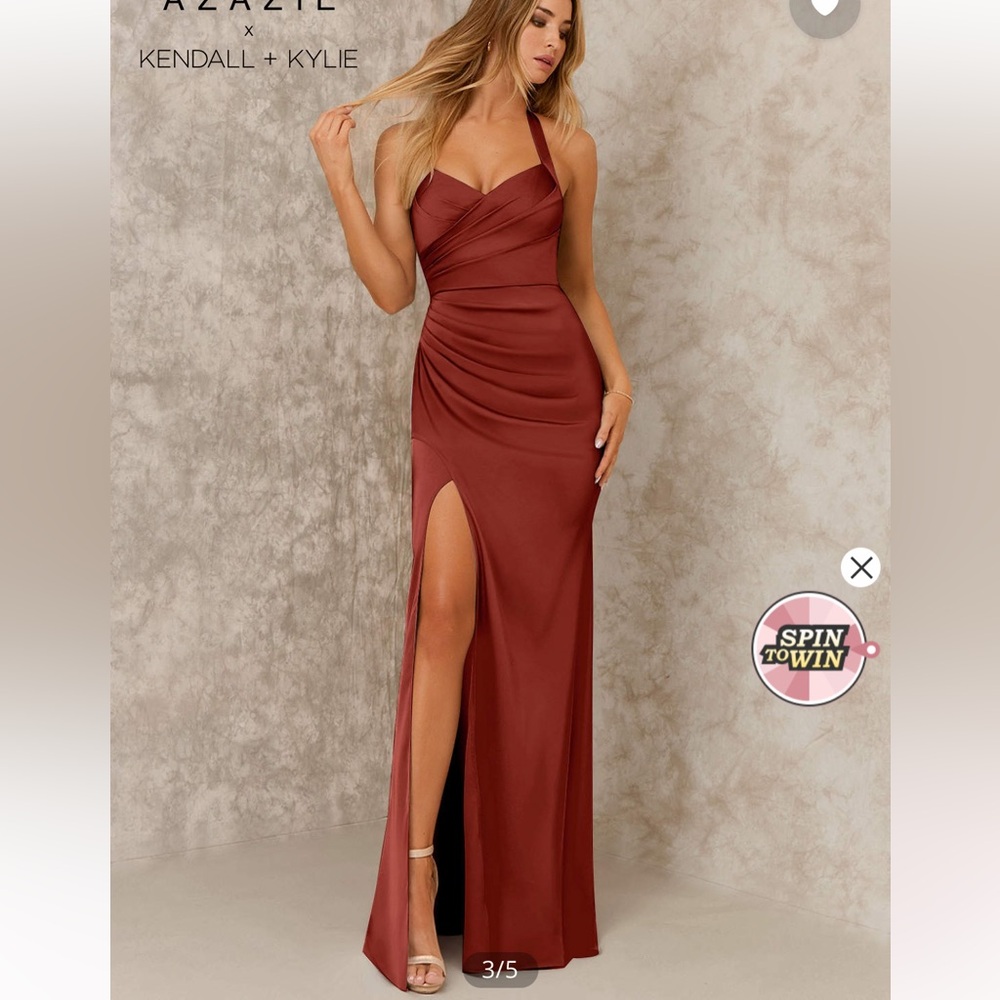 Azazie x KENDALL + KYLIE Sheatch Pleated Stretch Satin Floor Length Dress